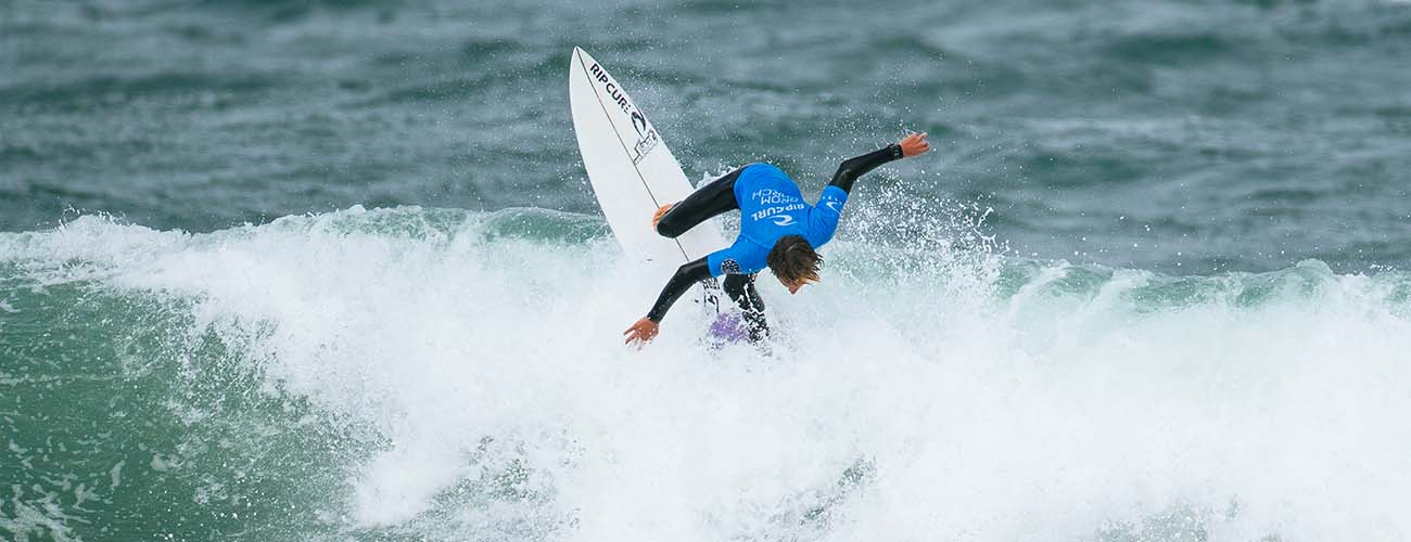 GromSearch finalist surfing their heat at Bells Beach