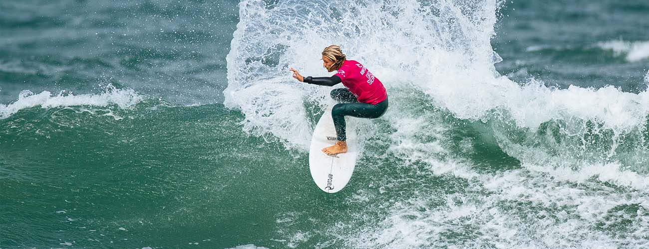 GromSearch finalist surfing their heat at Bells Beach