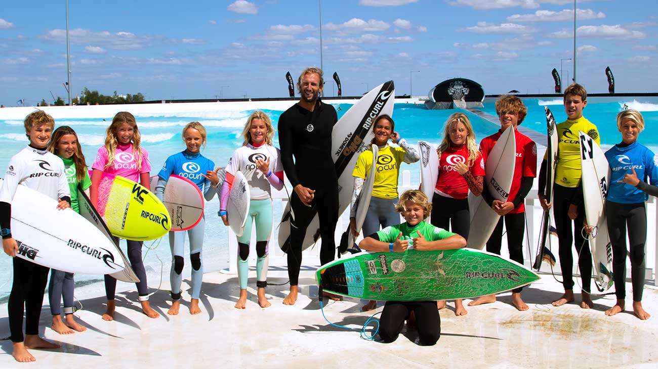 Owen Wright and GromSearch competitors at Urbn Surf, Melbourne