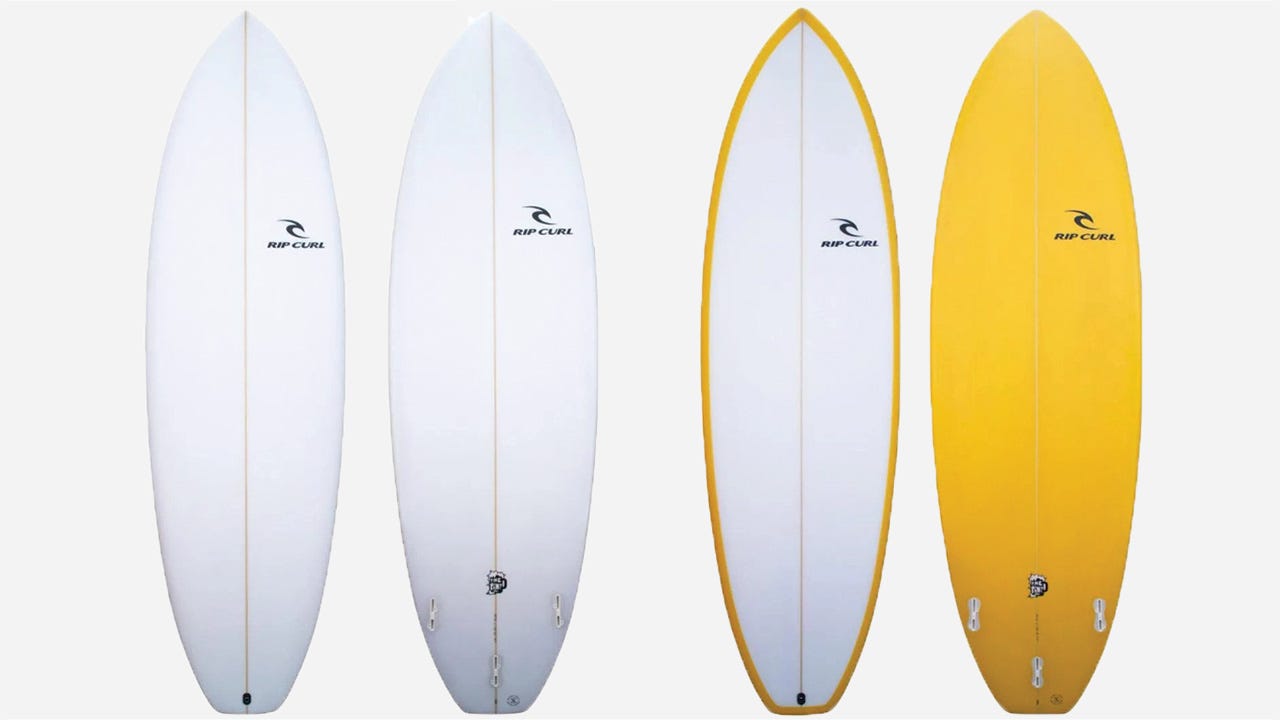 Rip Curl Surfboards "The Pint" in white and yellow.