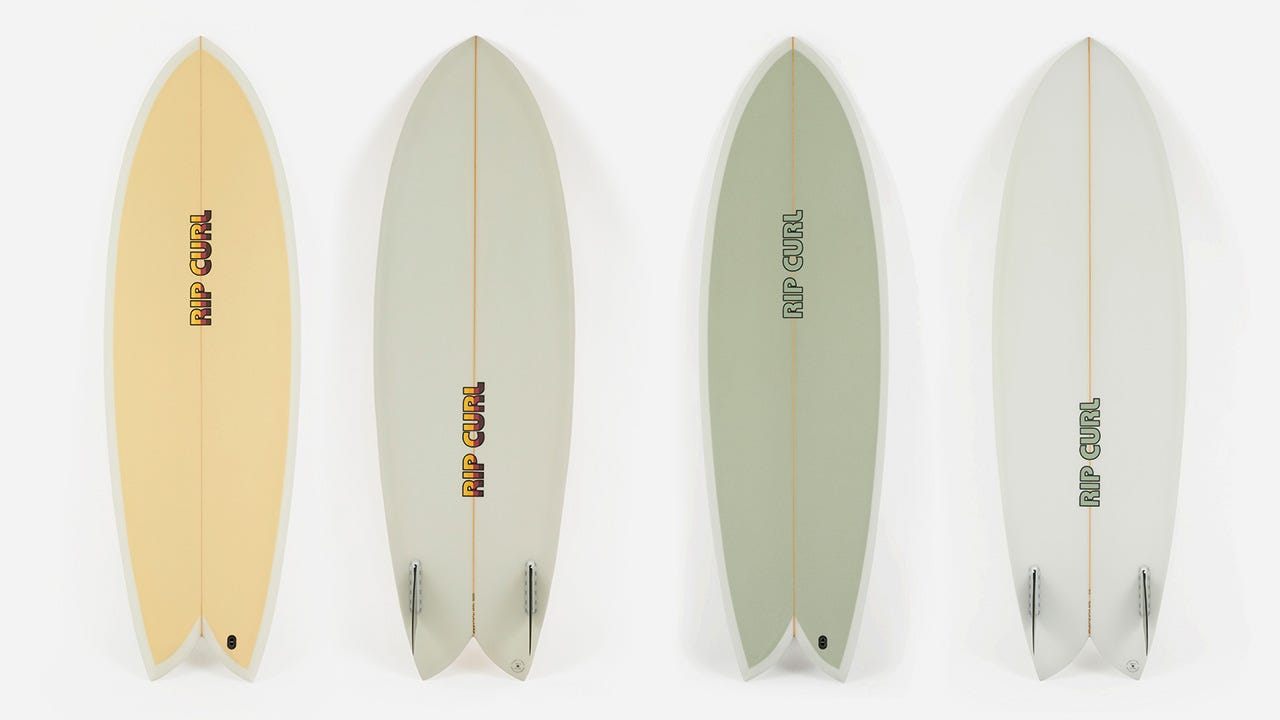 Rip Curl Surfboards "Twin" in almond and green.